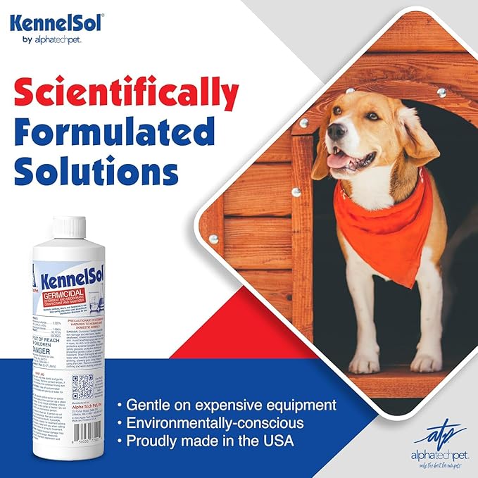 ATP KennelSol 1-Step Kennel Cleaner - 1 Pint Liquid Disinfectant, Effective Against Bacteria and Viruses, Deodorizer Wintergreen Scent by Alpha Tech Pet-PawvioPets