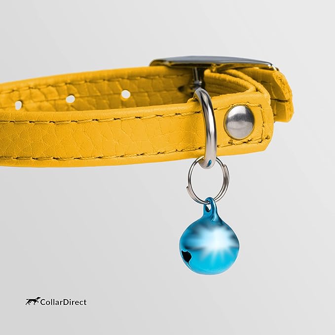 CollarDirect Leather Cat Collar with Removable Bell – Safety Kitten Collar with Elastic Strap (Yellow, 15 - 18 cm)-PawvioPets