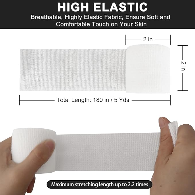 24 Pack Self Adhesive Bandage Wrap 2 Inch, White Medical Tape Elastic Cohesive Bandage Rolls Self Adherent, Self Sticking Tape First Aid Gauze for Sports, Leg, Knee, Ankle, Swelling, Wrist Sprains-PawvioPets