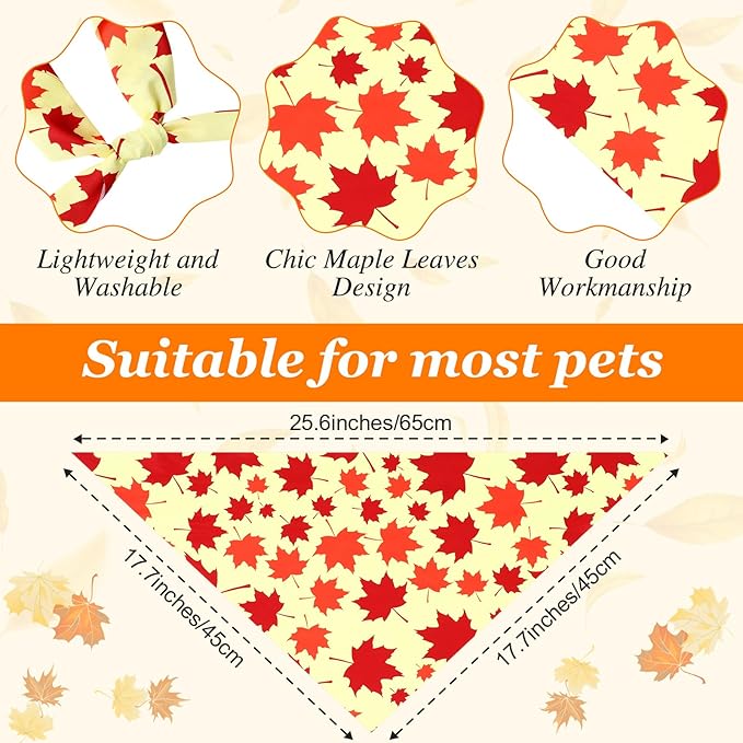 Abbylike 200 Pcs Fall Dog Bandanas Bulk Maple Leaves Bandanas for Dog Pet Triangle Kerchief Bibs Scarf for Fall Autumn Thanksgiving Costume Photo Props Accessories Pet Shops Adoption Events, 25 Styles-PawvioPets