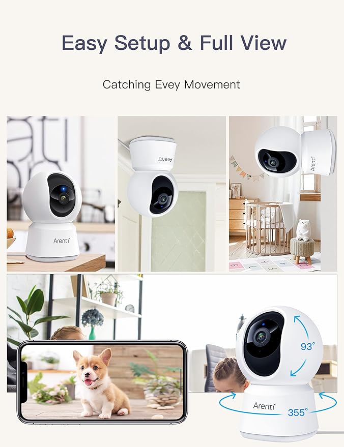 ARENTI 5G Security Camera Indoor, 4MP Pet Camera with Speaker for Dog/Cat, Baby Monitor with Phone App, Dual-Band WiFi, Auto Tracking, Super Night Vision, 2-Way Talk, Cloud & SD Card Storage-PawvioPets