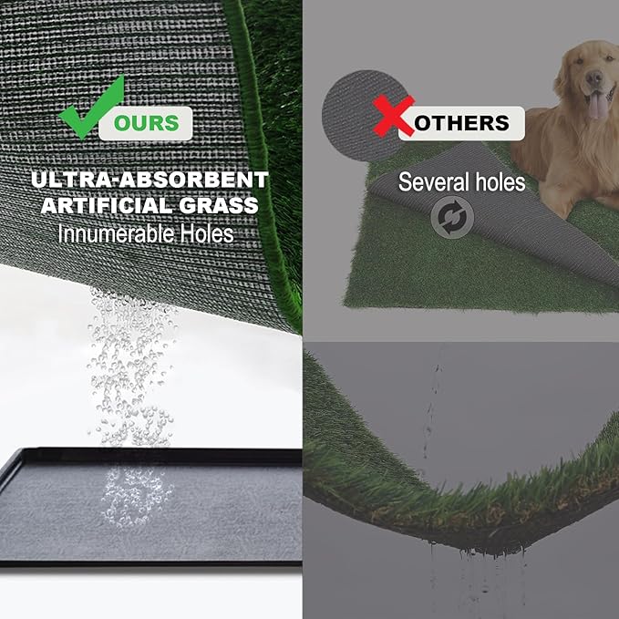 Dog Grass Pad with Tray Small 23" x 16", Dog Potty (No Grate) with Ultra-Absorbent Artificial Grass for Dogs with Hemmed Edge, Pee Pads for Dogs, Odor Free, Litter Box for Balcony-PawvioPets