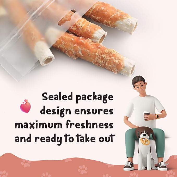 ASMPET Dog Treats, Chicken Wrapped Rawhide Sticks Filled with Sweet Potato for Small Medium Large Dogs（6pcs）-PawvioPets