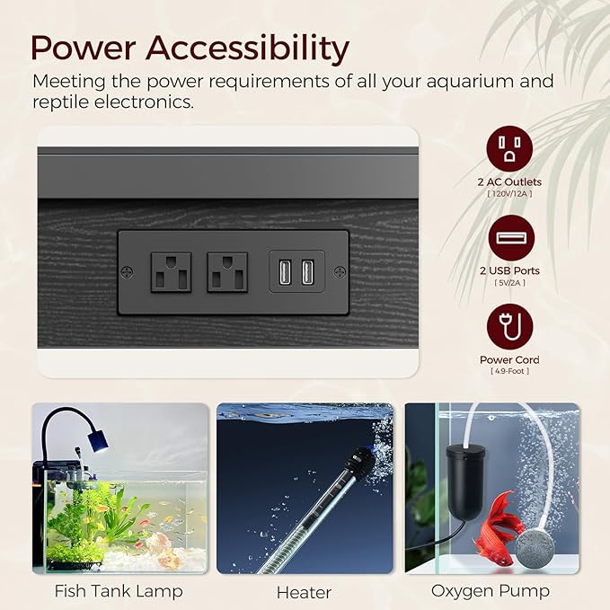 40-50 Gallon Fish Tank Stand, Aquarium Stand with Power Outlet and Storage Cabinet, Heavy Duty Tank Stand Suitable for Turtle Tank, Reptile Terrarium, for Home Office, Black FTBK50E01-PawvioPets