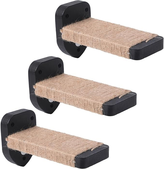 3pcs Wall Steps for Cats, Climbing Mounted Furniture, Shelves With Hemp Rope Covered, Solid Wood Ladder for Playing and Climbing (Large-Black)-PawvioPets