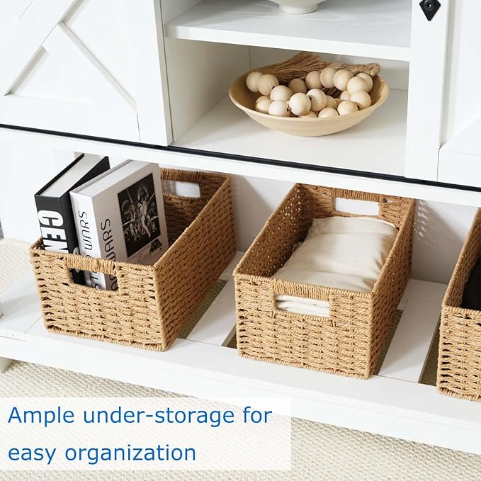 Entryway Table with Storage, Farmhouse Buffet Cabinet Coffee Bar Kitchen Island with Sliding Barn Doors & Shelves, Console Table for Kitchen, Dining Room, Living Room, White-PawvioPets