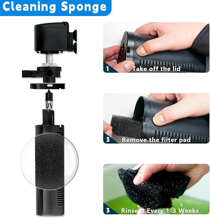158GPH Small Aquarium Filter, UV Sterilizer for Aquarium for 10-45 Gallon Tank, Internal Pump for Turtle Betta Fish Tank Filter Silent 4-in-1 Green Killing Machine with Fish Tank Filters Deodorization-PawvioPets
