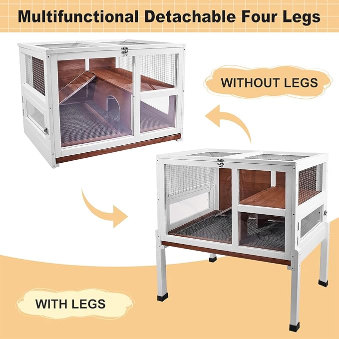 2-Story Guinea Pig Cage with Stand, Indoor Wooden Hamster Cage with Ramp, Pull-Out Tray, Hideout & Platform, Acrylic Transparent Small Animal Habitat for Chinchillas, Ferrets, Hedgehogs, Walnut-PawvioPets