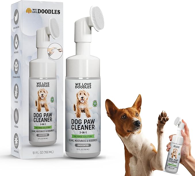 Dog Paw Cleaner (Over 100+ Feet Cleanings) No-Rinse Dog Foot Washer, Gentle and Safe Paw Cleaner for Dogs and Cats, Foam Formula, Moisturizes and Deodorizes, 150mL (Unscented) [We Love Doodles]-PawvioPets