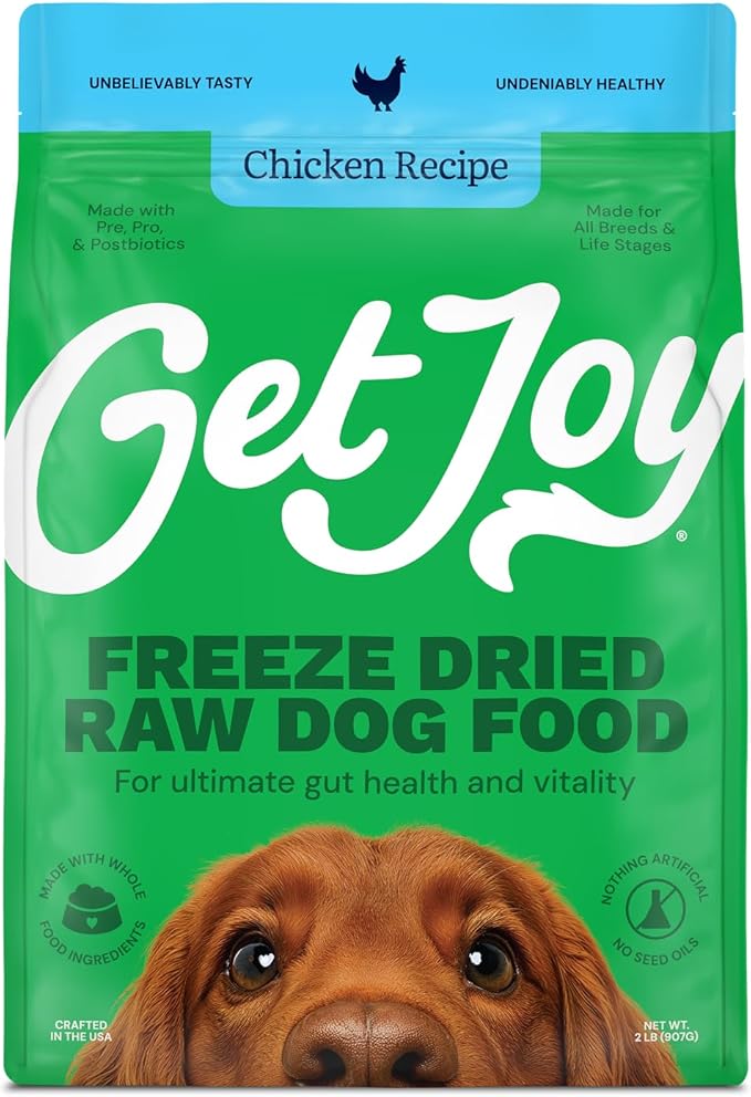 Get Joy Gut Health Fresh Freeze Dried Raw Meal, Chicken Recipe, 32 Ounce Bag, Dog Food for Dogs of All Breeds and Life Stages, PhD Animal Nutritionist Formulated, Made in USA-PawvioPets