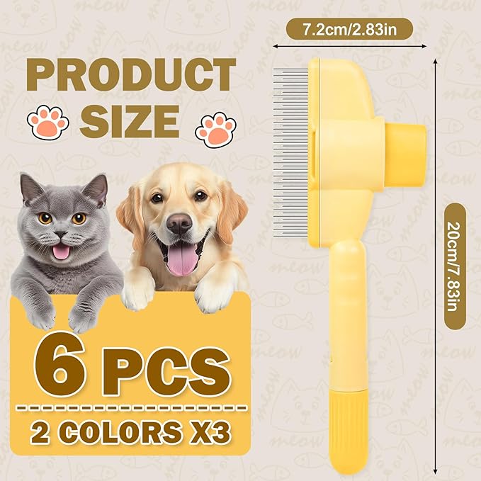 Cat Comb Dog Comb Pet Hair Removal Tool 6 Pack, Flea Combs for Cats and Dog, Grooming Brush with One-Click Self-Cleaning, Pet Grooming Supplies for Cats & Dogs-PawvioPets