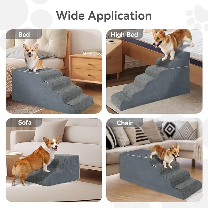 ABORON 𝟲 𝗦𝘁𝗲𝗽𝘀 Dog Steps for High Bed, 26 Inch High Dog Stairs for Small Dogs, Waterproof Pet Stairs for Small Old Large Dogs and Cats with Removable Cover & PE Support Board for Bed/Car/Couch-PawvioPets