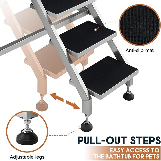 Albott 34 Inch Stainless Steel Dog Washing Station with Non-Slip Steps, Sprayer, Faucet, Tow Rope – Professional Pet Bathtub for Small Dogs, Great for Home, Garage, Salon (Left Door)-PawvioPets