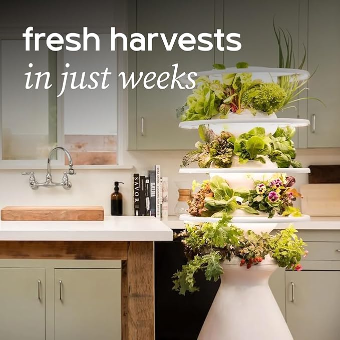 Farmstand Starter Kit with Glow Rings and 12 Seedling Credits | Tiny Hydroponic Growing System Kit | Vertical Garden Planter Tower | 3ft 8in Tall-PawvioPets