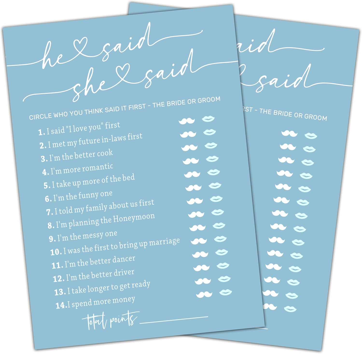 Minimalist Bridal Shower Games, Light Blue He Said She Said Game, 30 Wedding Bachelorette Engagement Party Decorations Supplies Favors - A08