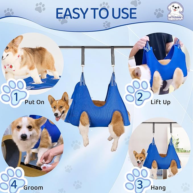 Dog Grooming Hammock for Large & Giant Dogs, Pet Grooming Sling with Nail Clippers, Trimmers & Scissors – Comfortable & Safe Grooming Harness for Stress-Free Nail Trimming for XXXL Dogs-PawvioPets