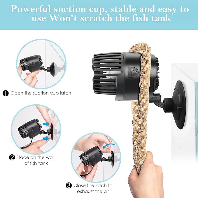 AQQA Aquarium Wave Maker,3W/5W/10W/15W Suction Cup Fish Tank Single Powerhead Pump，110V/60Hz Ultra Quiet Submersible Circulation Pump,360°Adjustable For Freshwater Saltwater Black-PawvioPets