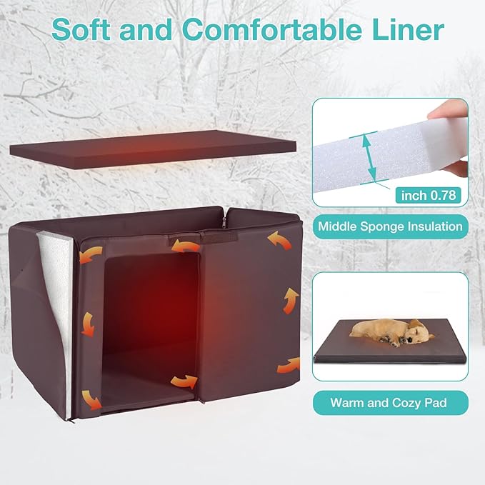 Feral Dog House Outdoor,Anti Bite Iron Frame Dog Kennel,Wood Warm Pets Home,Insulated Weatherproof Outside Shelter for Feral Animal (33.5"(L)×22"(W)×25.2"(H)-Brown-in)-PawvioPets