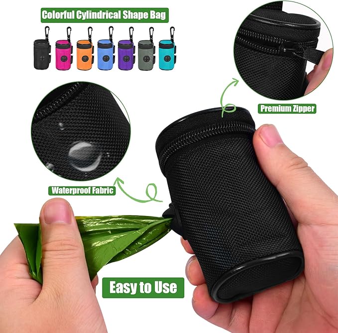 2 Pack Dog Poop Bag Holder for Leash Attachment - Waste Bag Dispenser for Leash - Fits Any Dog Leash - Portable Set with Hand Free Holder Metal Carrier, Black Round Shape-PawvioPets