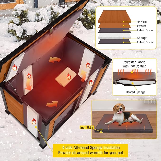 Aivituvin Dog House Outdoor & Indoor Dog Kennel with Insulated Liner for Winter Waterproof Large Dog Cage for Small & Medium & Large Dogs,Unique All-Around Iron Frame-PawvioPets