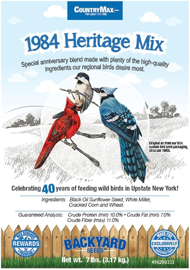 CountryMax Backyard Seeds 1984 Heritage Mix Bird Seed Blend with Black Oil Sunflower, White Millet and Cracked Corn (7 Pounds)-PawvioPets