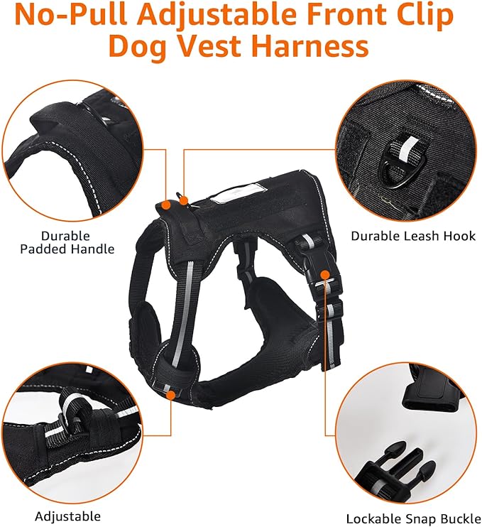 Amazon Basics No Pull Dog Harness, Adjustable Front Clip, Tactical Vest, X-Large, Black-PawvioPets