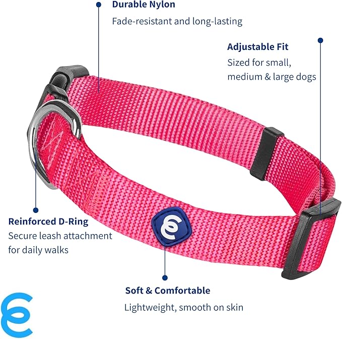 Blueberry Pet Essentials Adjustable Pink Dog Collar for Large Dogs, Solid Nylon, Comfortable & Durable, Secure Fit and Eco-Friendly for Pet Owners-PawvioPets