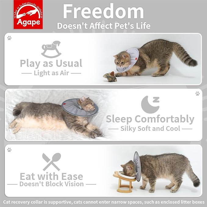 Agape Soft Cat Cone, Lightweight Recovery Collar for Cats to Stop Licking and Scratching After Surgery, Comfy Kitten Cone for Wound Care, Cute E Collar Alternative for Small, Medium, and Large Cats-PawvioPets