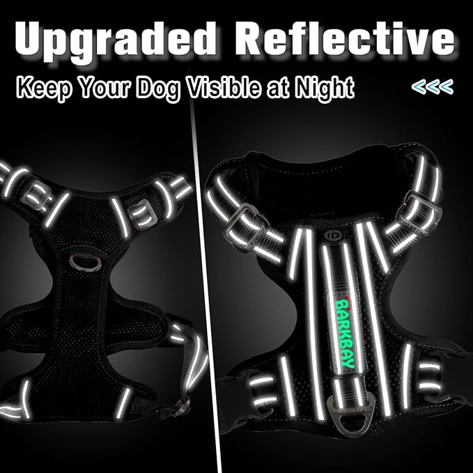BARKBAY Dog Harness No Pull with ID Tag Pocket - Heavy Duty, Reflective, Easy Control for Large Dogs(Black,S)-PawvioPets