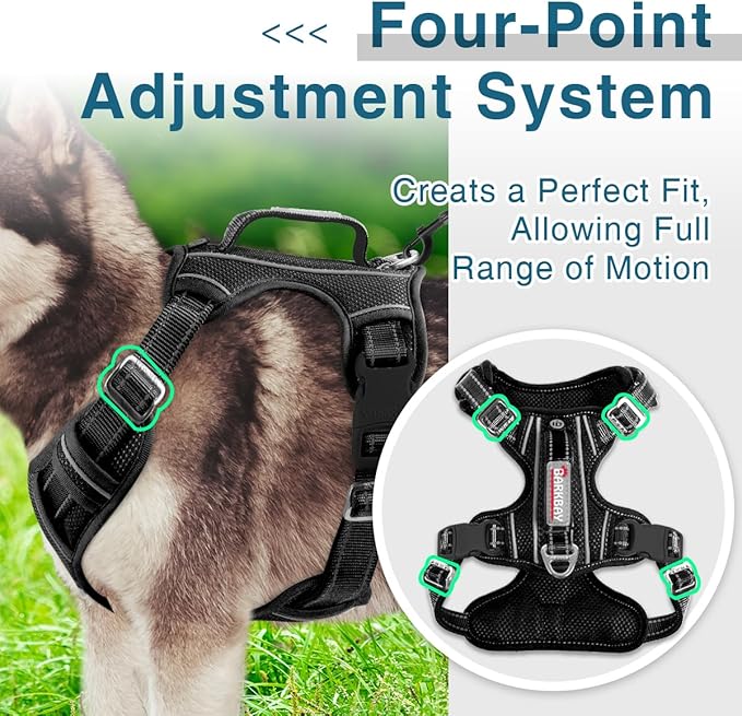 BARKBAY Dog Harness No Pull with ID Tag Pocket - Heavy Duty, Reflective, Easy Control for Large Dogs(Black,XL)-PawvioPets
