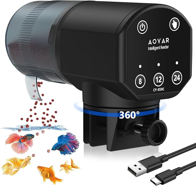 Automatic Fish Feeder for Aquarium: Rechargeable Fish Feeder Dispenser,Moisture-Proof & 200ML Large Capacity Betta Turtle Vacation Feeder,Auto Fish Food Dispenser Timer for Weekends/Business-PawvioPets