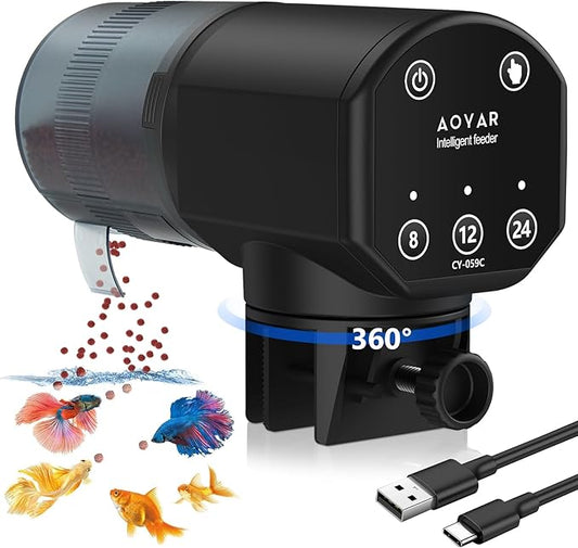 Automatic Fish Feeder for Aquarium: Rechargeable Fish Feeder Dispenser,Moisture-Proof & 200ML Large Capacity Betta Turtle Vacation Feeder,Auto Fish Food Dispenser Timer for Weekends/Business-PawvioPets