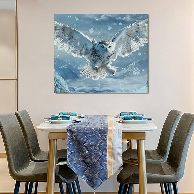 Framed Large Snowy Owl Wall Art for Living Room, Oversized Snowy Mountain Wall Decor Landscape Canvas Painting Modern Artwork Home Decoration for Living Room Bedroom Office 60"x30"-PawvioPets
