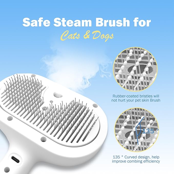 4-in-1 Pet Grooming Steam Brush for Cats & Dogs – Steam Spray, Blue Light, Hair Removal, Self-Cleaning Comb – Includes Pet Waterless Shampoo-PawvioPets