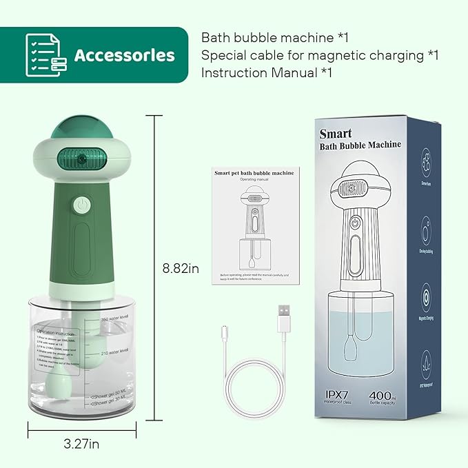 Dog Shampoo Dispenser, UFO Dog Shampoo Sprayer, Electric Foaming Shampoo Dispenser for Dog and Cat Washing, for Bathtub, Kitchen Sink, Bathroom Cleaning, Green-PawvioPets