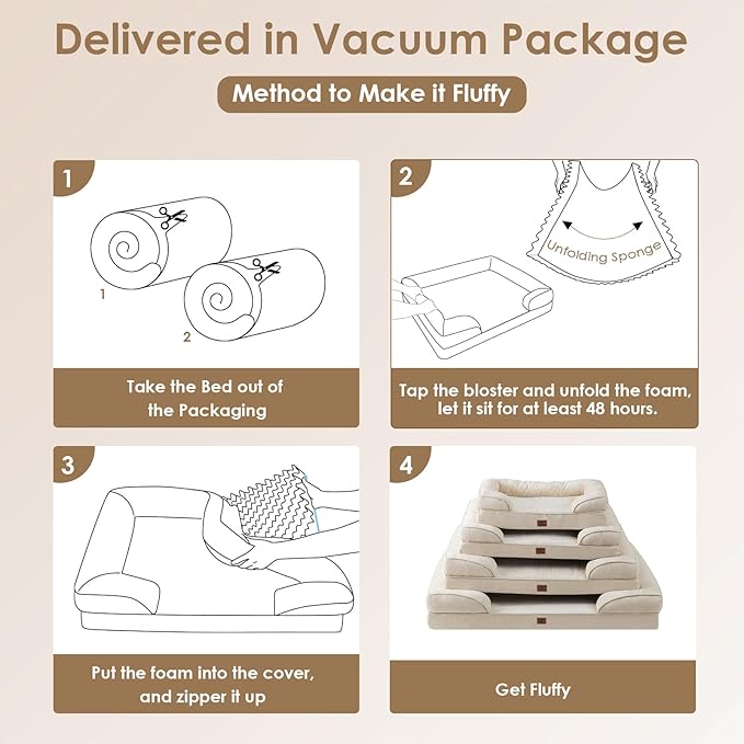 EHEYCIGA Orthopedic XL Dog Beds, Waterproof Memory Foam Dog Bed for Extra Large Dogs, Non-Slip Bottom and Egg-Crate Foam Big Pet Couch Bed with Washable Removable Cover, Beige-PawvioPets