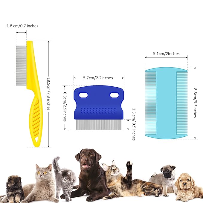 6 Pieces Pet Lice Combs Dog Grooming Flea Cat Tear Stain Comb for Removal Dandruff, Hair Stain, Nit(Pink, Yellow, Dark Blue, Green, Blue, Orange)-PawvioPets