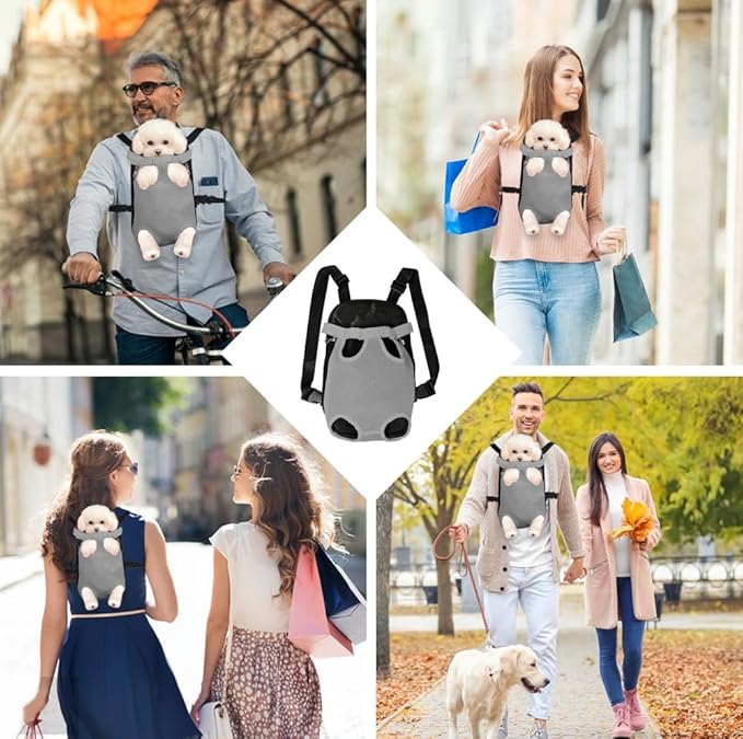 FEimaX Dog Carrier Backpack Pet Legs Out Front Cat Travel Bag, Adjustable Puppy Backpacks Carriers Hands-Free for Small Medium Dogs Cats Hiking Traveling Camping Daily Walking (X-Large, Grey)-PawvioPets