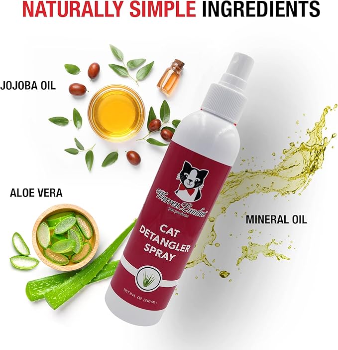 Warren London Cat Detangler Spray Bundle with Pin Brush for Matted Hair | Leave in Conditioner Pet Detangling Spray That Demattes & Refreshes | 8oz w/Pin Brush-PawvioPets