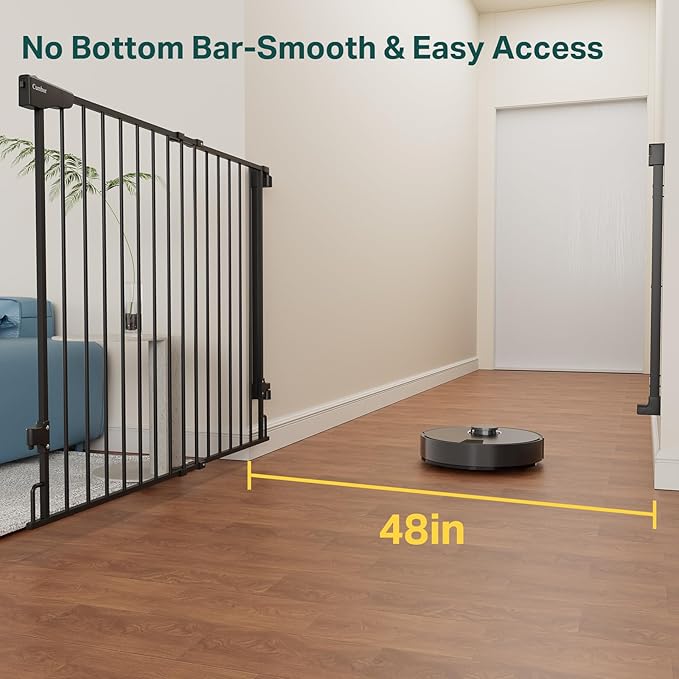 Cumbor 34" Extra Tall No Bottom Bar Baby Gate for Stairs, Auto Close Dog Gate Indoor for Larger Pets, 31.6-48" Hardware Mounted Safety Gate for Doorways, Wide Walk Thru Door for Easy Access (Black)-PawvioPets