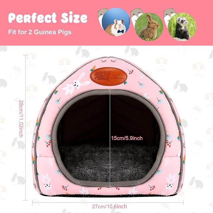 BWOGUE Guinea Pig Bed Large Hide-Out Cozy House Bed for Rabbits Ferret Chinchilla Bearded Dragon Winter Warm Cage Nest Hamster Accessories Cute Bunny and Carrot Pattern-PawvioPets