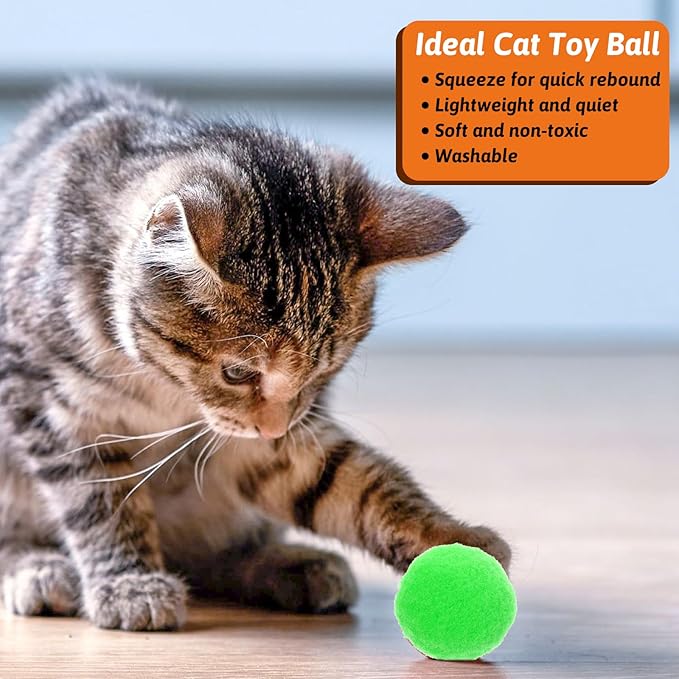 50 Picecs 1 Inch Cat Toys Balls Kitten Cat Pom Pom Balls Soft Cats Puff Ball Toys Rolling Interactive Fuzzy Cats Toy Ball Play Toy for Exercise, Creative Crafts Decorations Assorted Color-PawvioPets