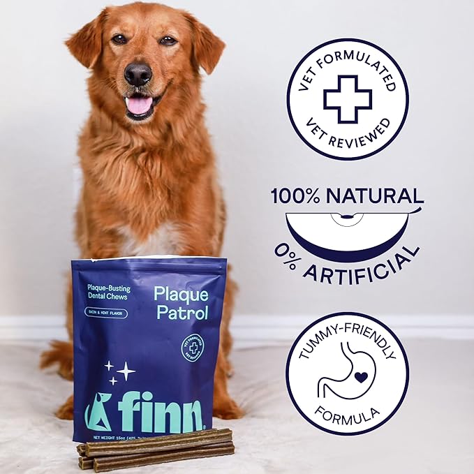 Finn Plaque Patrol Dental Chews | Triple-Action Defense Against Plaque, Tartar, and Bad Breath | for Medium/Large Dogs, 25+ lbs-PawvioPets