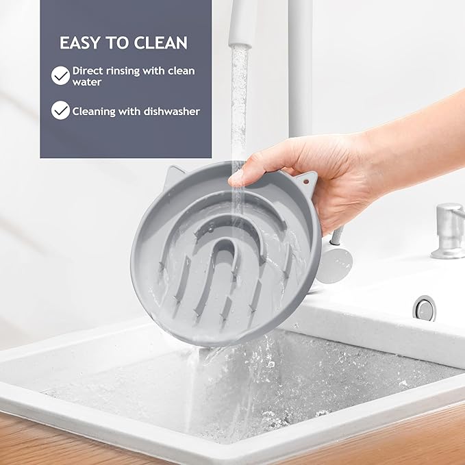 Coomazy Silicone Slow Feeder Dog Cat Bowls, Interactive Puzzle Toy for Pets Food Training, Keeps Dogs Cats Busy, Prevents Puppy Kitty Overeating (Smoke Gray, 1.4Cup)-PawvioPets