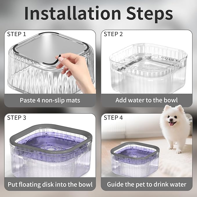 3L Dog Water Bowl No Spill 101oz Large Capacity Spill Proof Slow Drinking Water Feeder No Splash Pet Water Bowl Vehicle Carried Travel Dog Bowl for Sloppy Messy Drinkers Cats(Purple)-PawvioPets