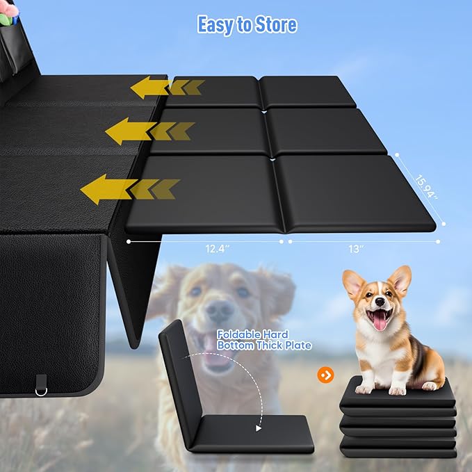 Back Seat Extender for Dogs, Dog Car Seat Cover for Back Seat with Hard Bottom,Waterproof Hammock for Car Pet Backseat Protector,Upgraded PU Leather Material for Car & SUV(Holds 400lbs)-PawvioPets