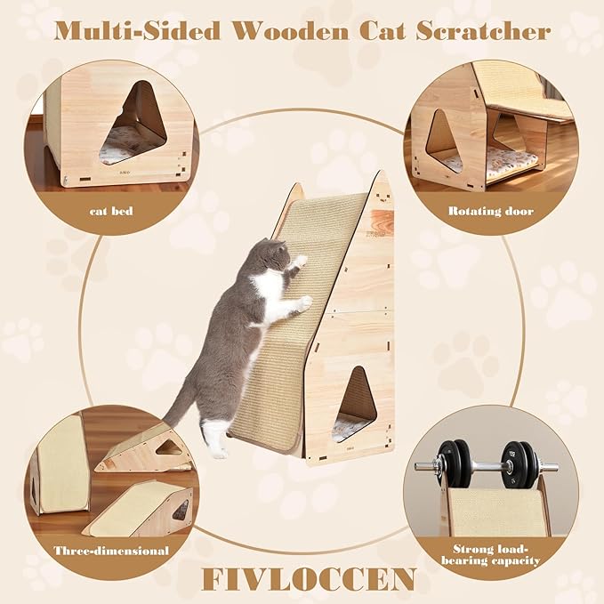 24in Multi-Functional Cat Furniture: Sisal Scratching Posts & Sturdy 3D Wood Frame for Indoor Cats, Integrated Cat Condo Hideout Tunnel All-in-One Space Saver for Multi-Cat & Budget-Friendly-PawvioPets
