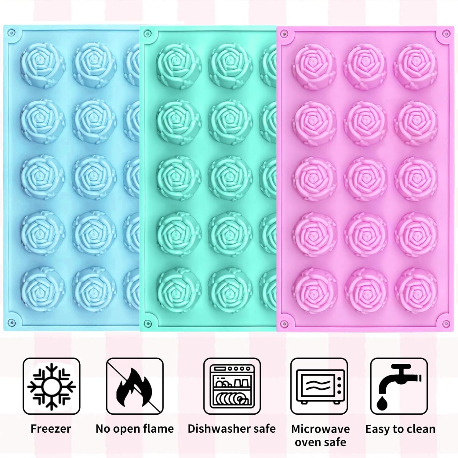 Rose Silicone Molds 45-Cavity Rose Fondant Mold Flower Cake Resin Mold Candy Chocolate Ice Cube Fondant Molds Kitchen Baking Tools for Sugarcraft Cake Decorating