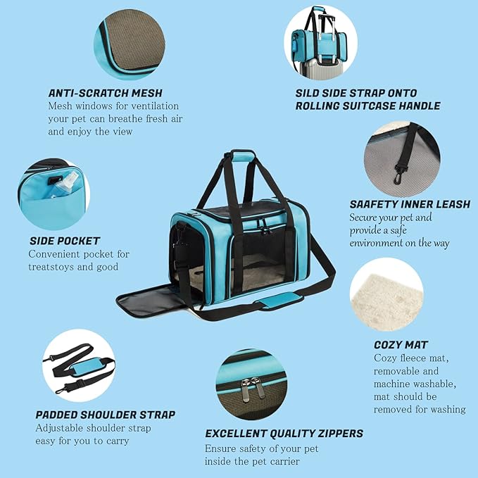 Cat Carrier Dog Carrier Pet Carrier Cat Bags for Small Medium Cats Dogs Puppies of 15 Lbs,of Airline Approved Small Dog Bag Soft Sided,Collapsible Travel Puppy Carrier (Medium, Blue)-PawvioPets