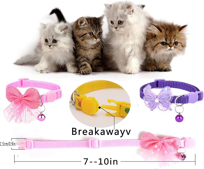 16 PCS Cute Cat Collars Breakaway with Bell for Boy Cats and Girl Cats Gifts (#2-Multicolor Lace)-PawvioPets